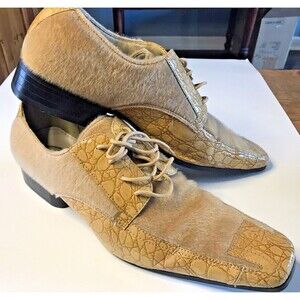 Hugo Vitelli Men's Dress Shoes Faux Fur Snakeskin Size 10.5 Tan
